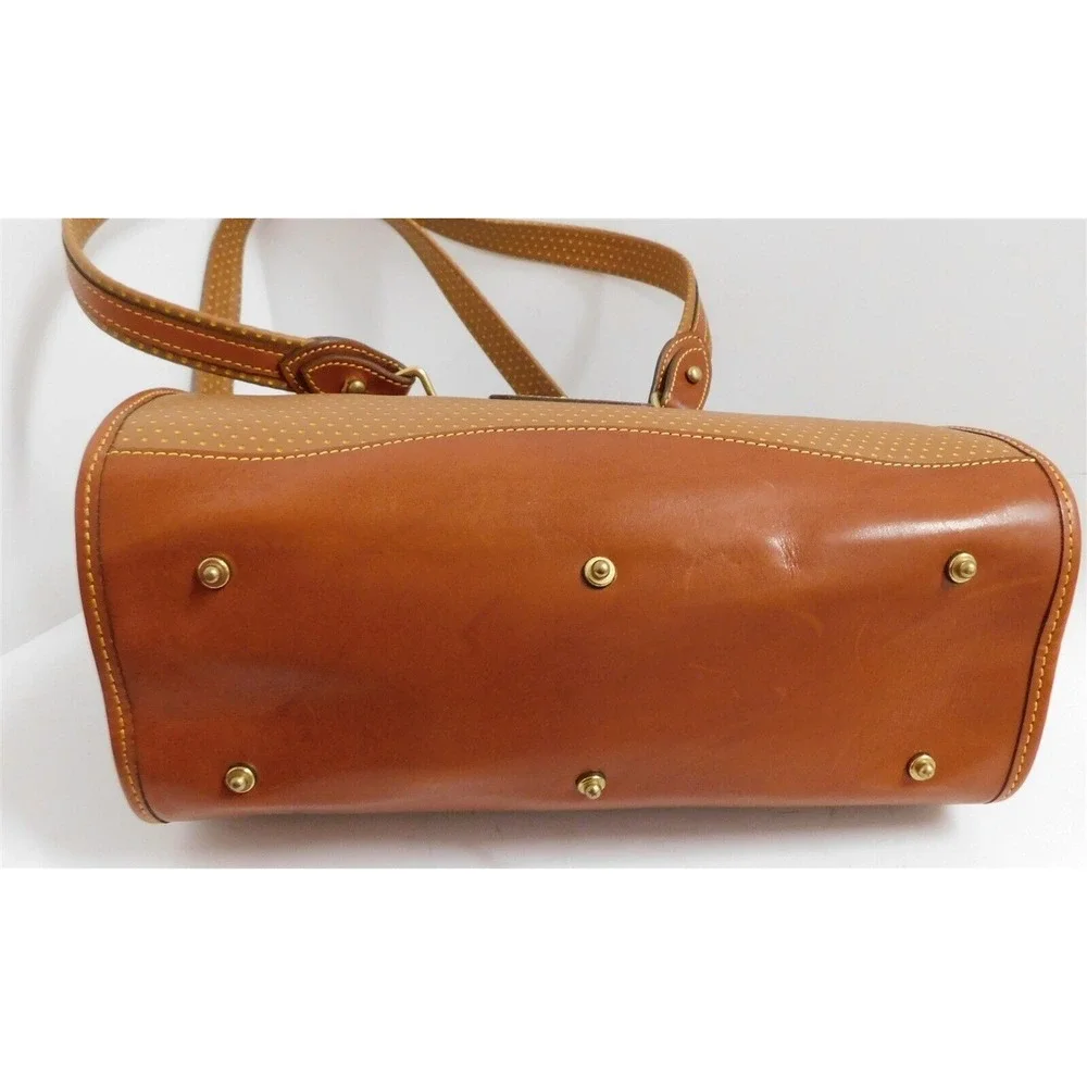 Dooney & Bourke Cabriolet‎ British Brown Perforated Leather Satchel Shoulder Bag